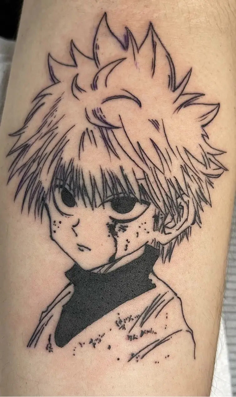 Blackwork anime character portrait tattoo by Keith