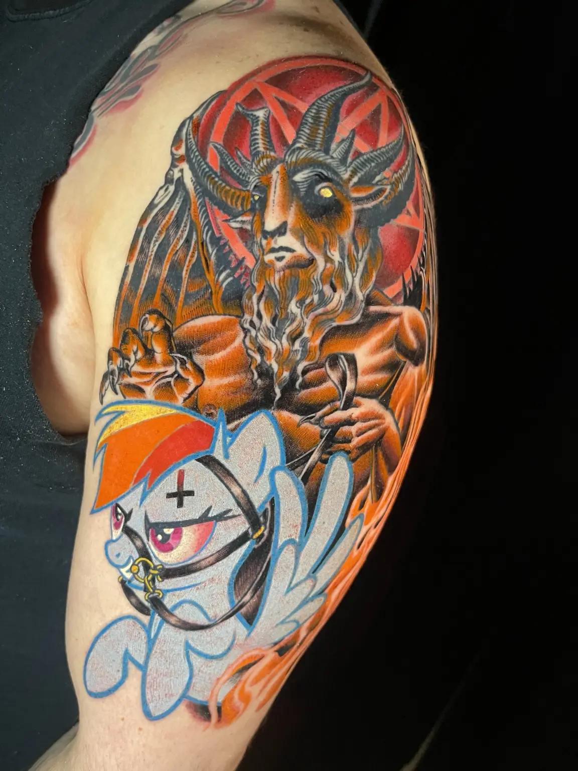 Full-color fantasy character mashup tattoo by Keith