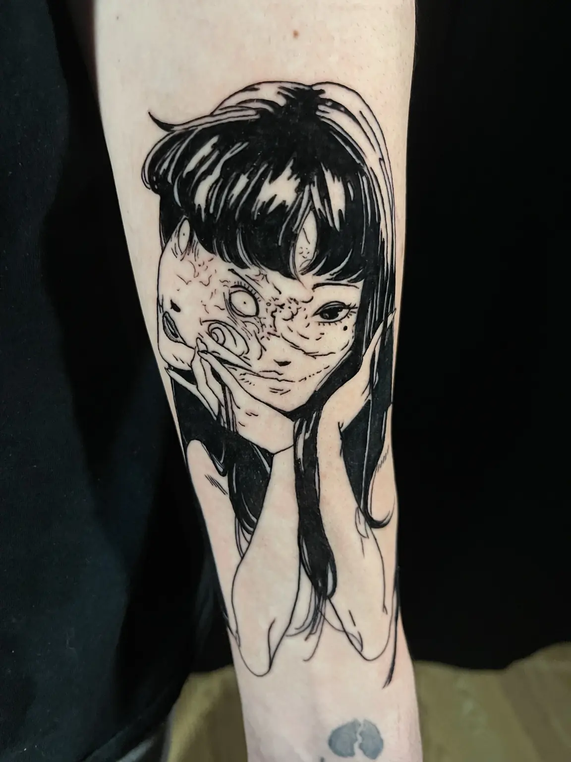 Blackwork manga portrait tattoo by Keith