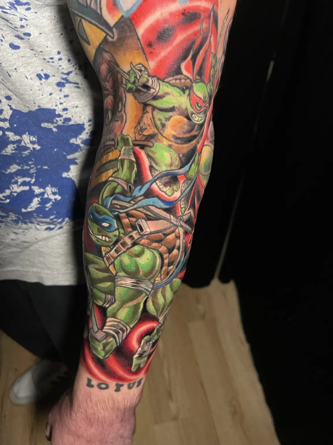 Full-color Teenage Mutant Ninja Turtles sleeve tattoo by Keith