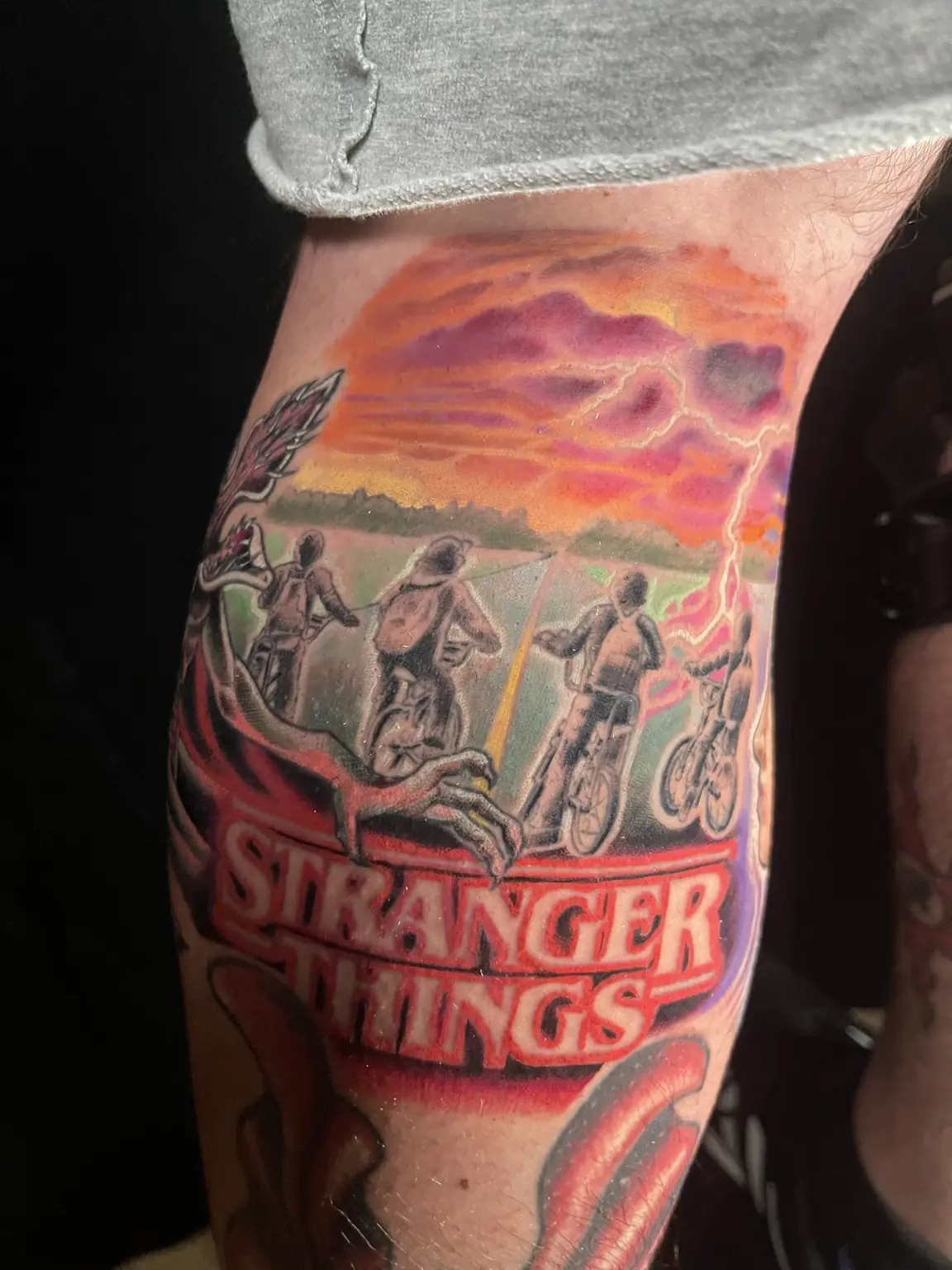 Full-color Stranger Things themed tattoo by Keith